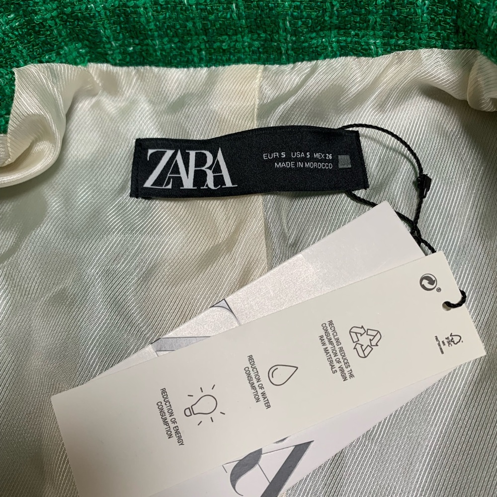 BNWT Zara Green Blazer with Checkered Pattern Sz S - Picture 5 of 5